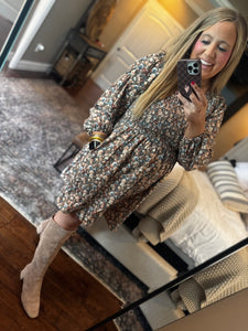BROWN MULTI FLORAL DRESS O1