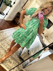 GREEN HALF BUTTON DRESS