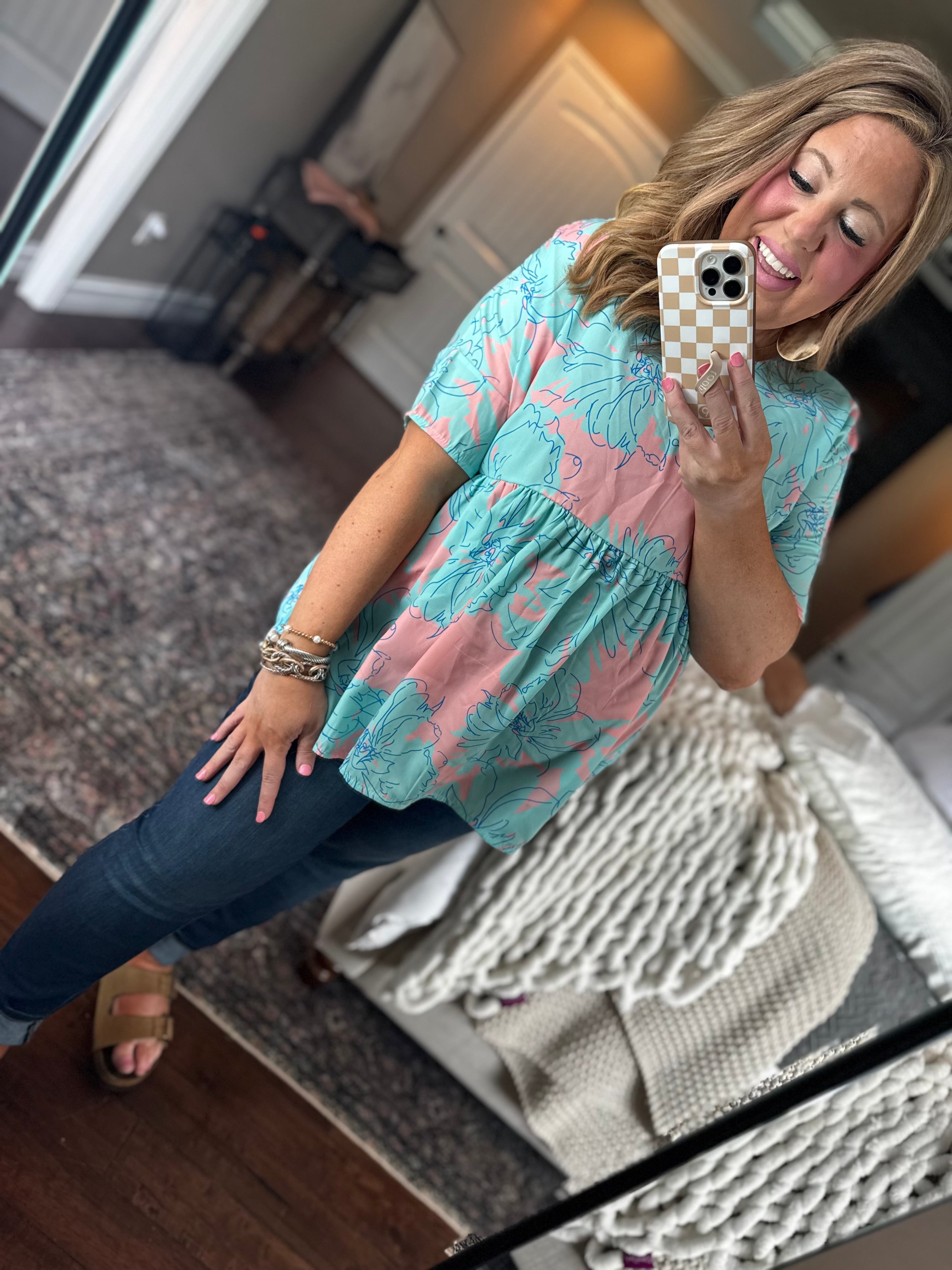 PINK BLUE FLORAL TOP*