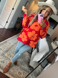 RED/ORANGE FLORAL SWEATER - 25I