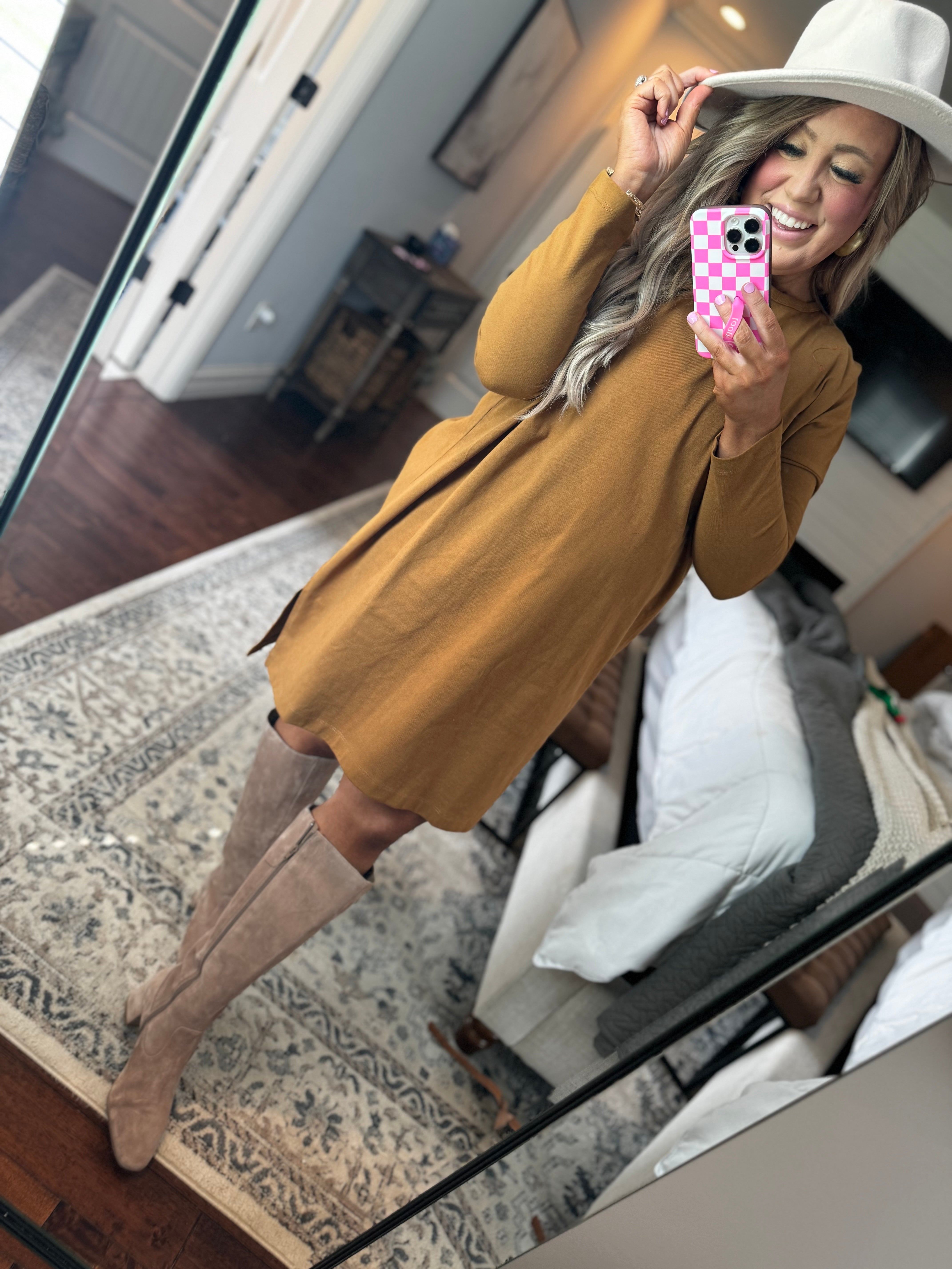 PALE BROWN TUNIC DRESS- 18I