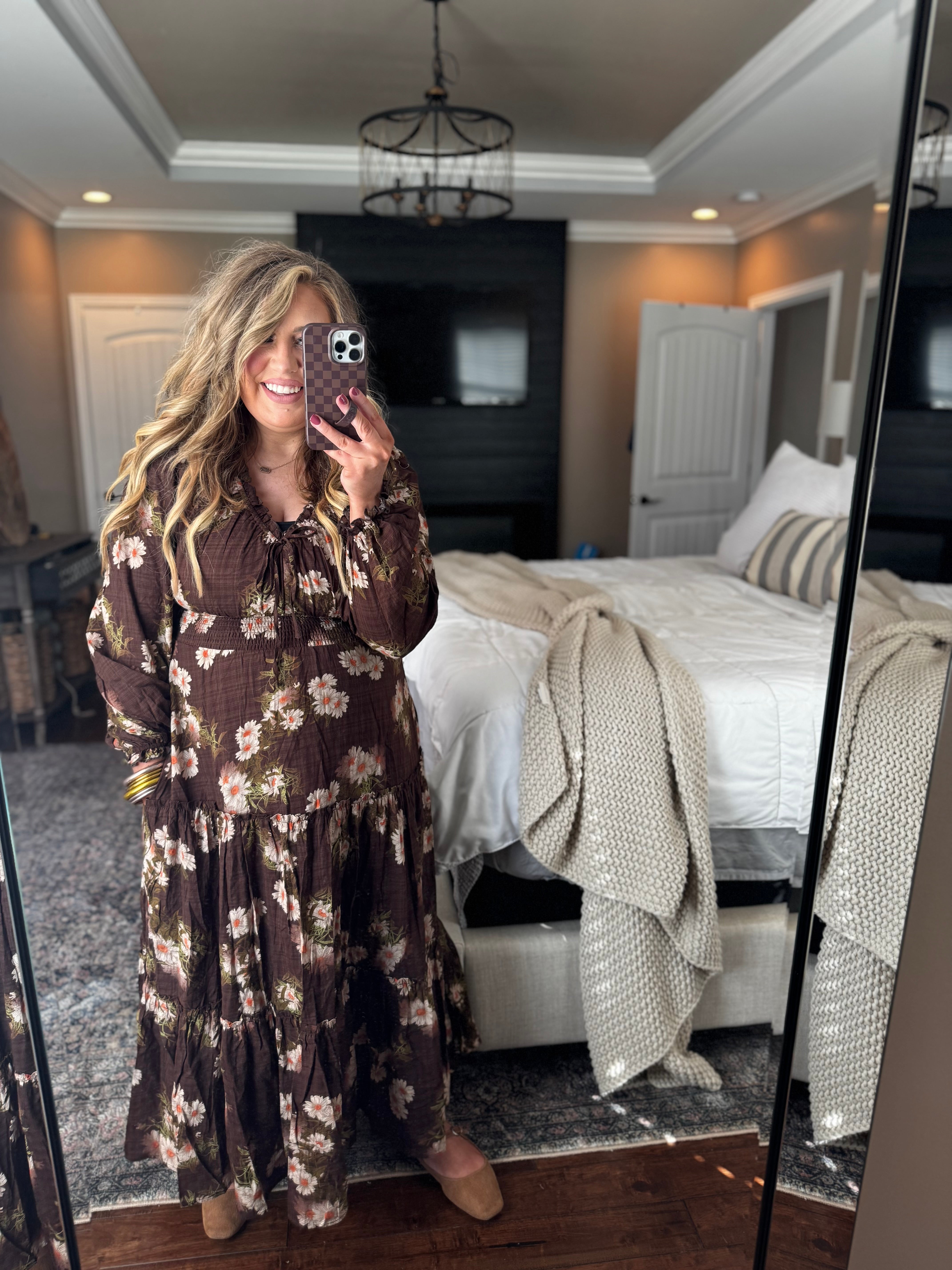 BROWN FLORAL DRESS Q12