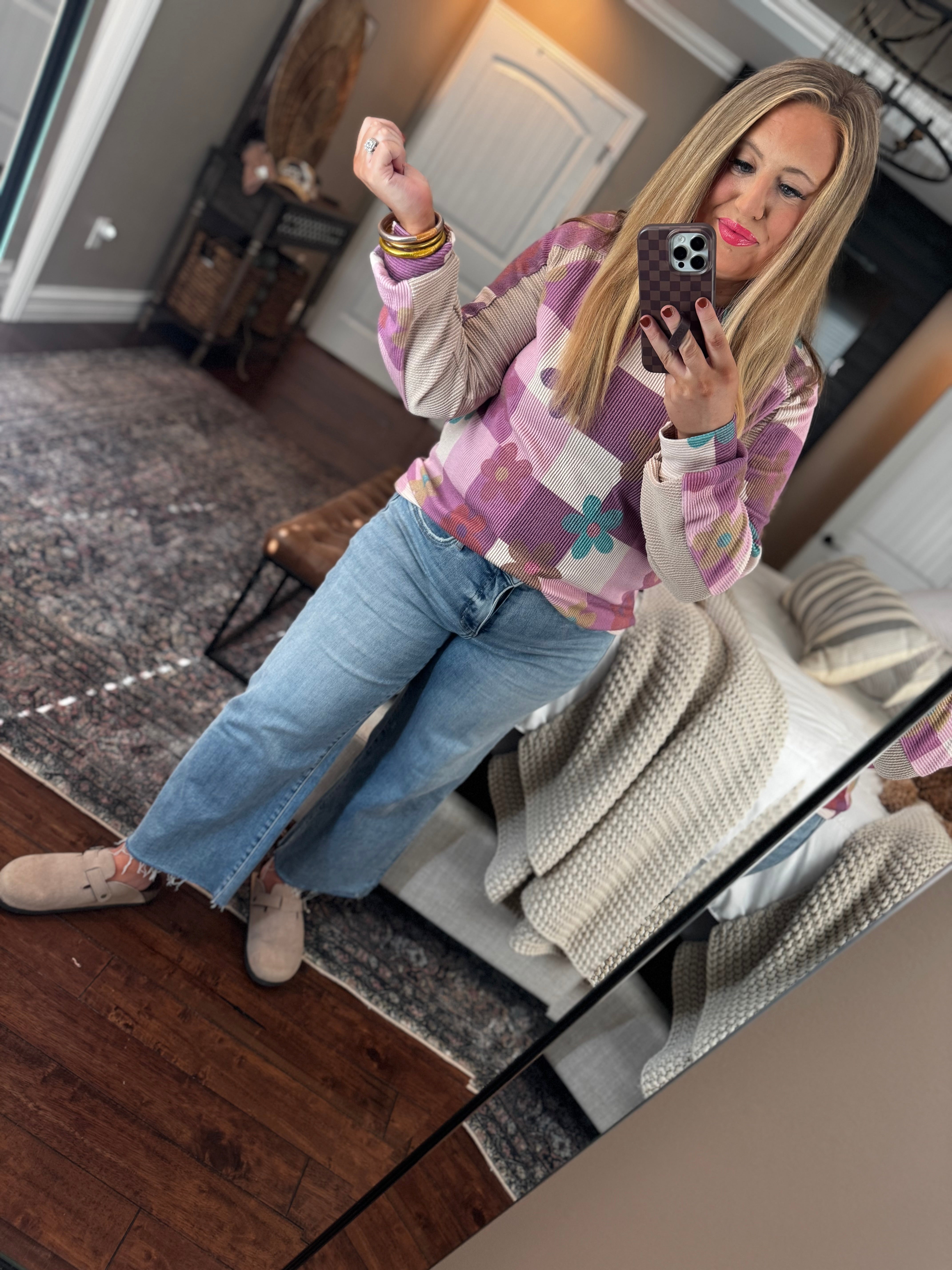 PURPLE / BEIGE FLORAL  PULLOVER  N17