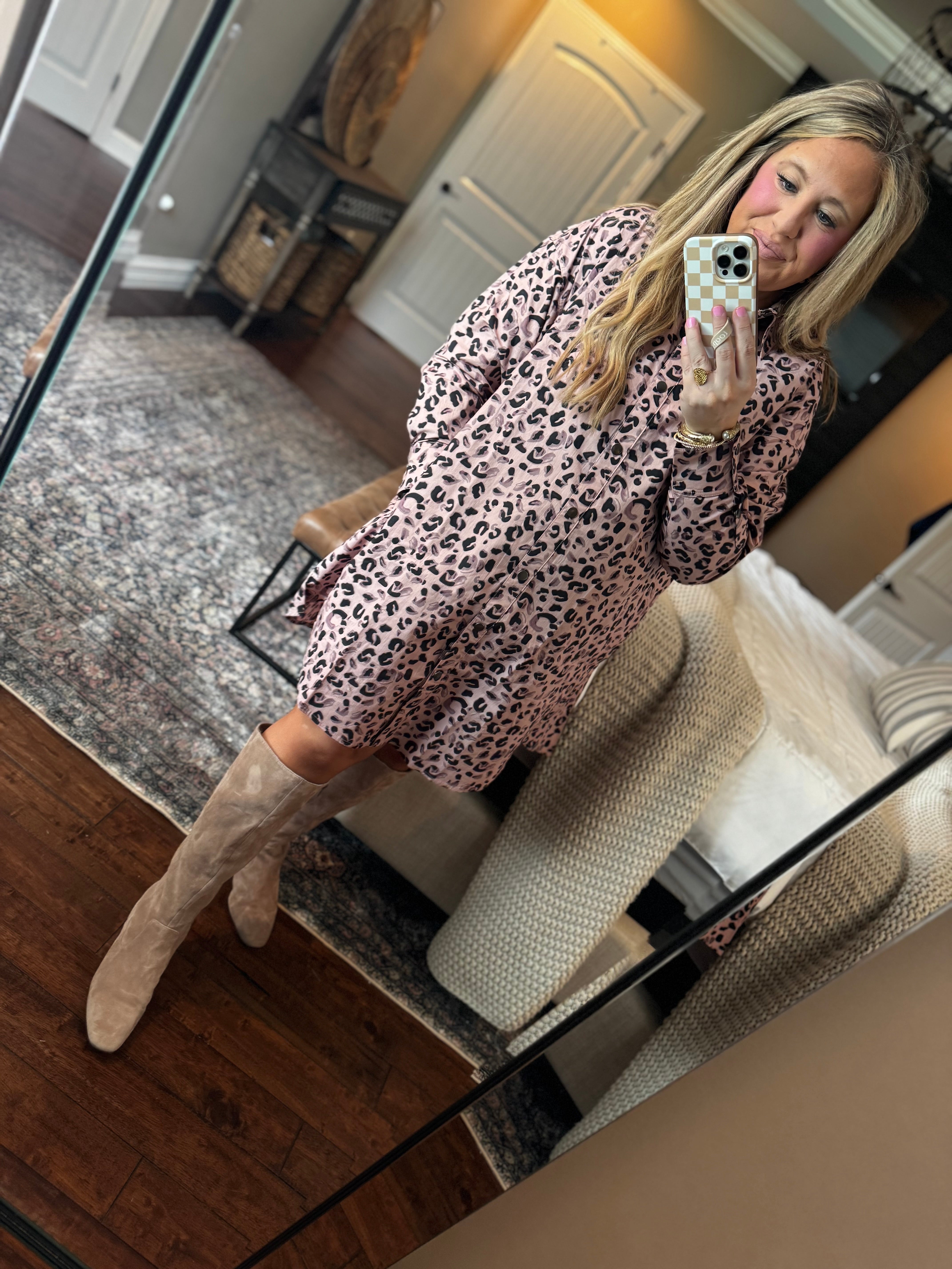 MAUVE ANIMAL PRINT BUTTON UP DRESS J4