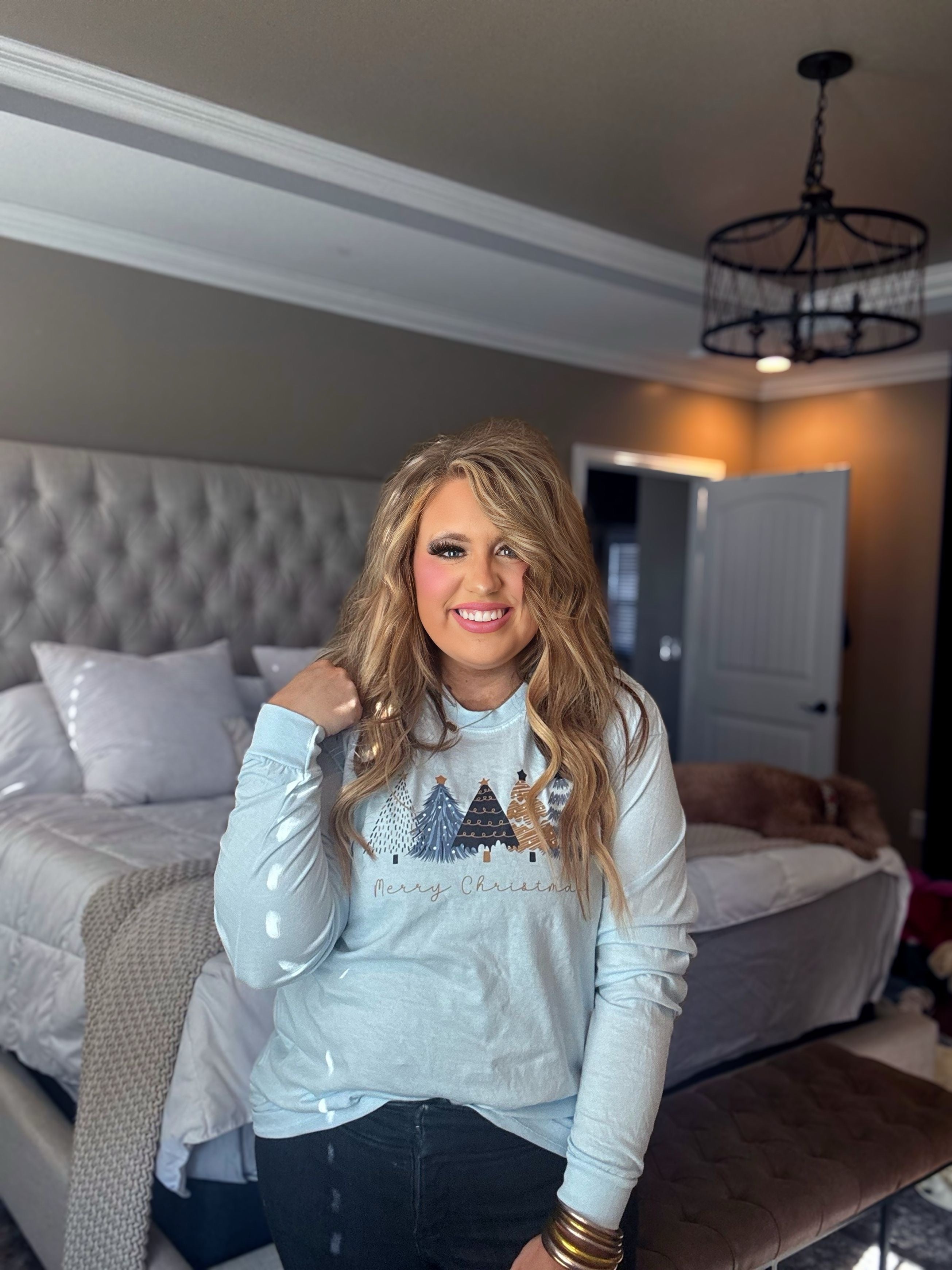 BLUE CHRISTMAS TREES LONG SLEEVE TEE R13