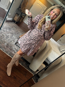 MAUVE ANIMAL PRINT BUTTON UP DRESS J4
