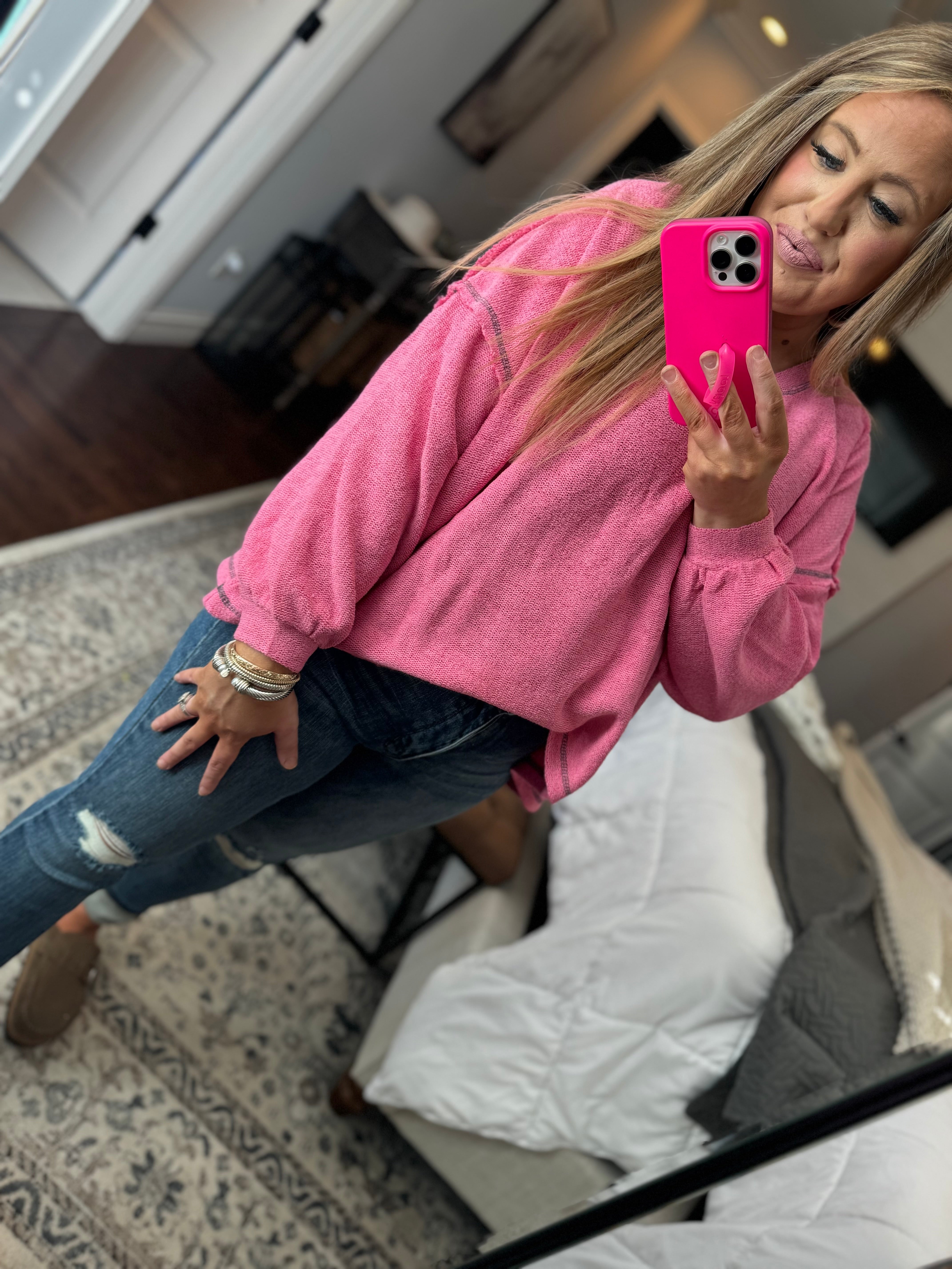 OVERSIZED HOT PINK POL TOP 18A