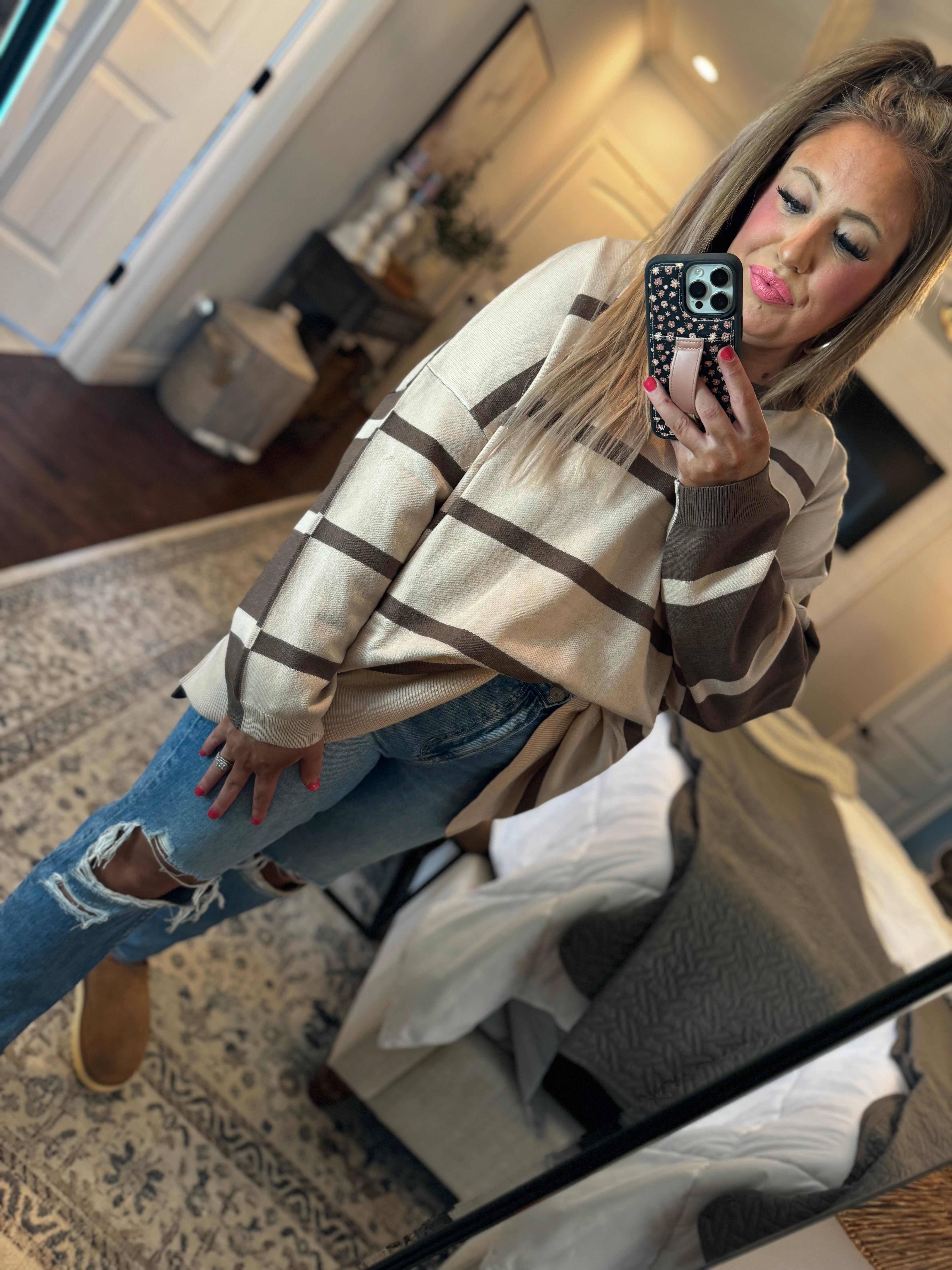 BEIGE/BROWN STRIPE SWEATER T27