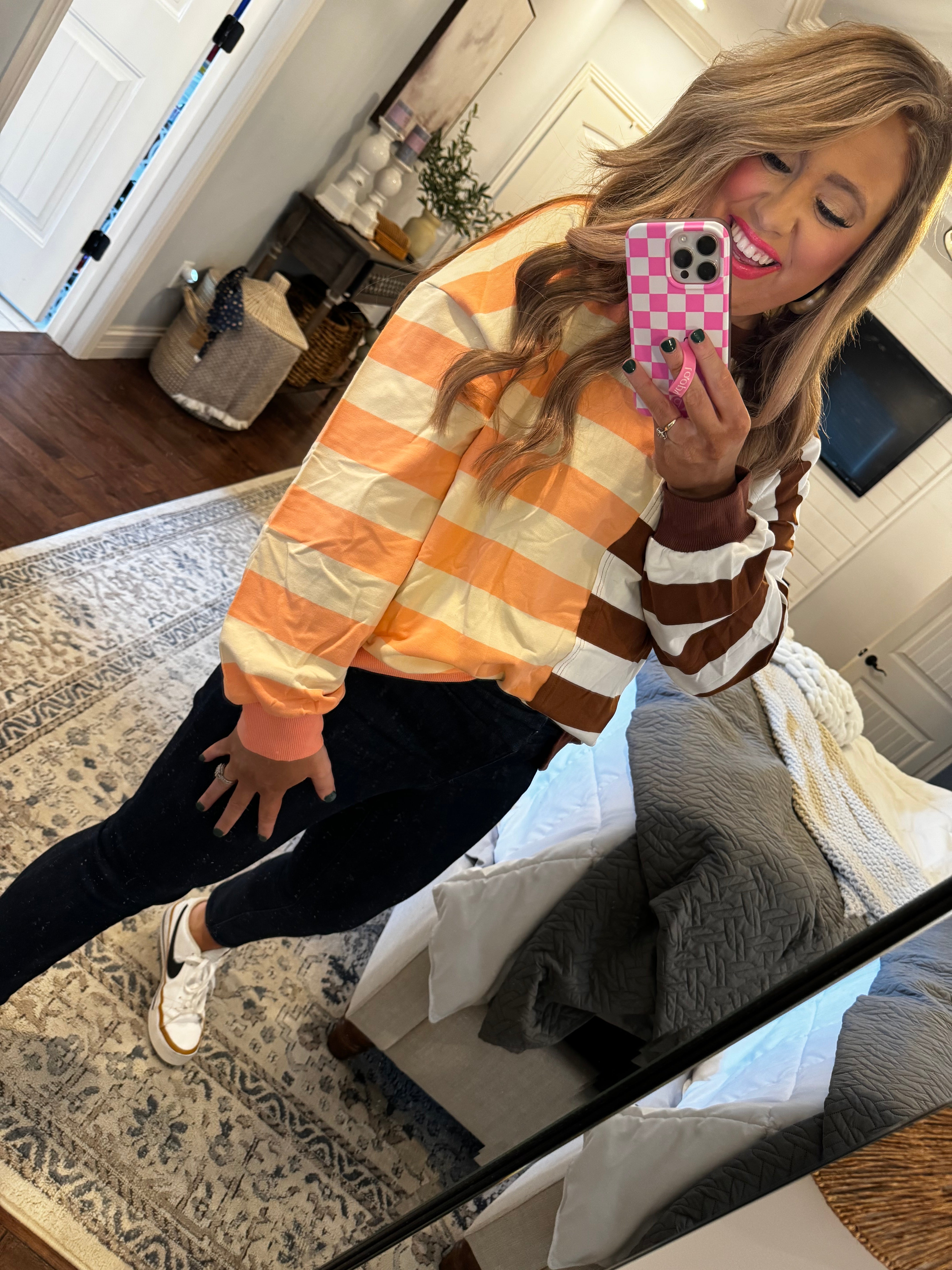 BROWN PEACH STRIPE PULLOVER P22