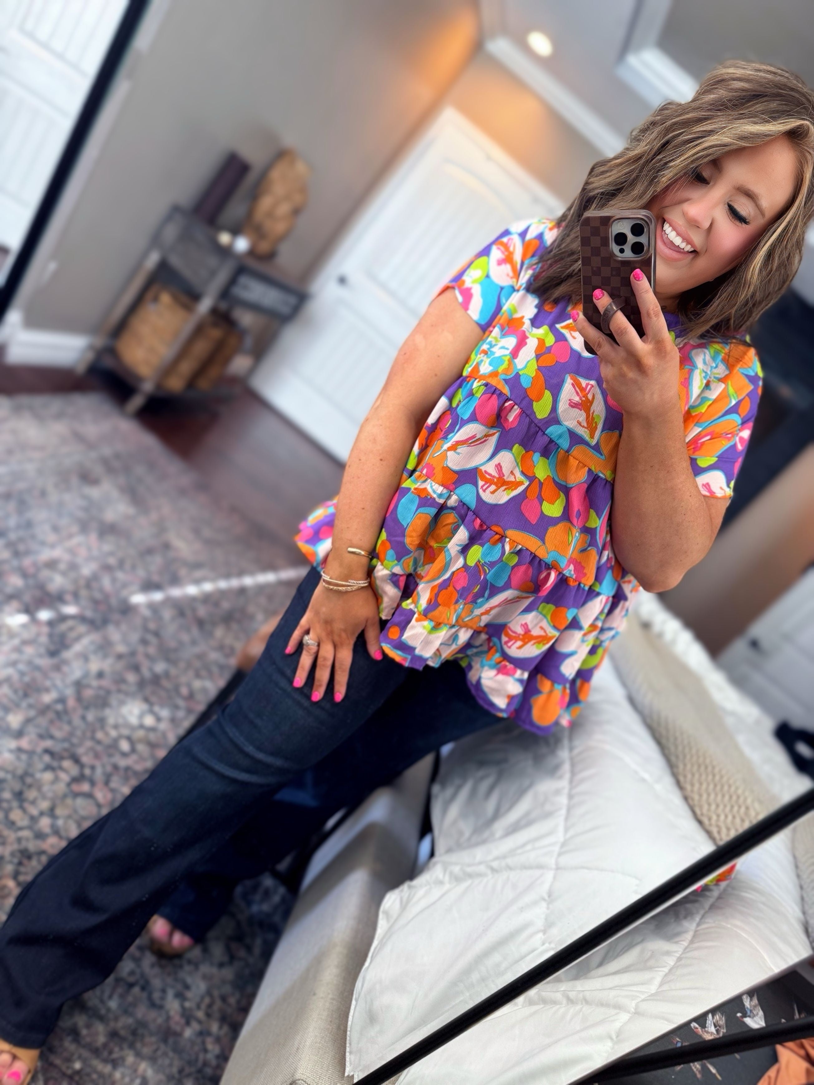 EASEL PURPLE ORANGE FLORAL 21B – Simply Beautiful Boutique