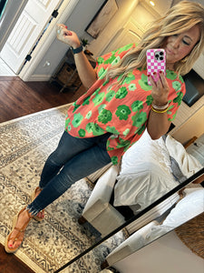 ORANGE/ GREEN FLORAL TOP  28E