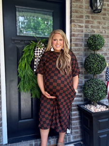 BROWN BLACK CHECKED DRESS J7