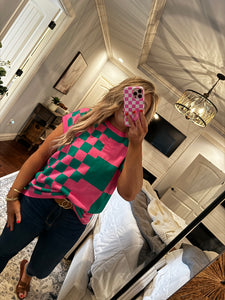 GREEN/PINK  SHORT SLEEVE SWEATER SHIRT