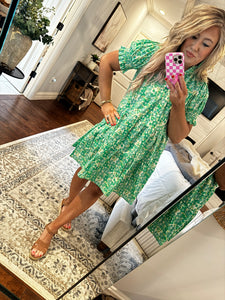 GREEN HALF BUTTON DRESS