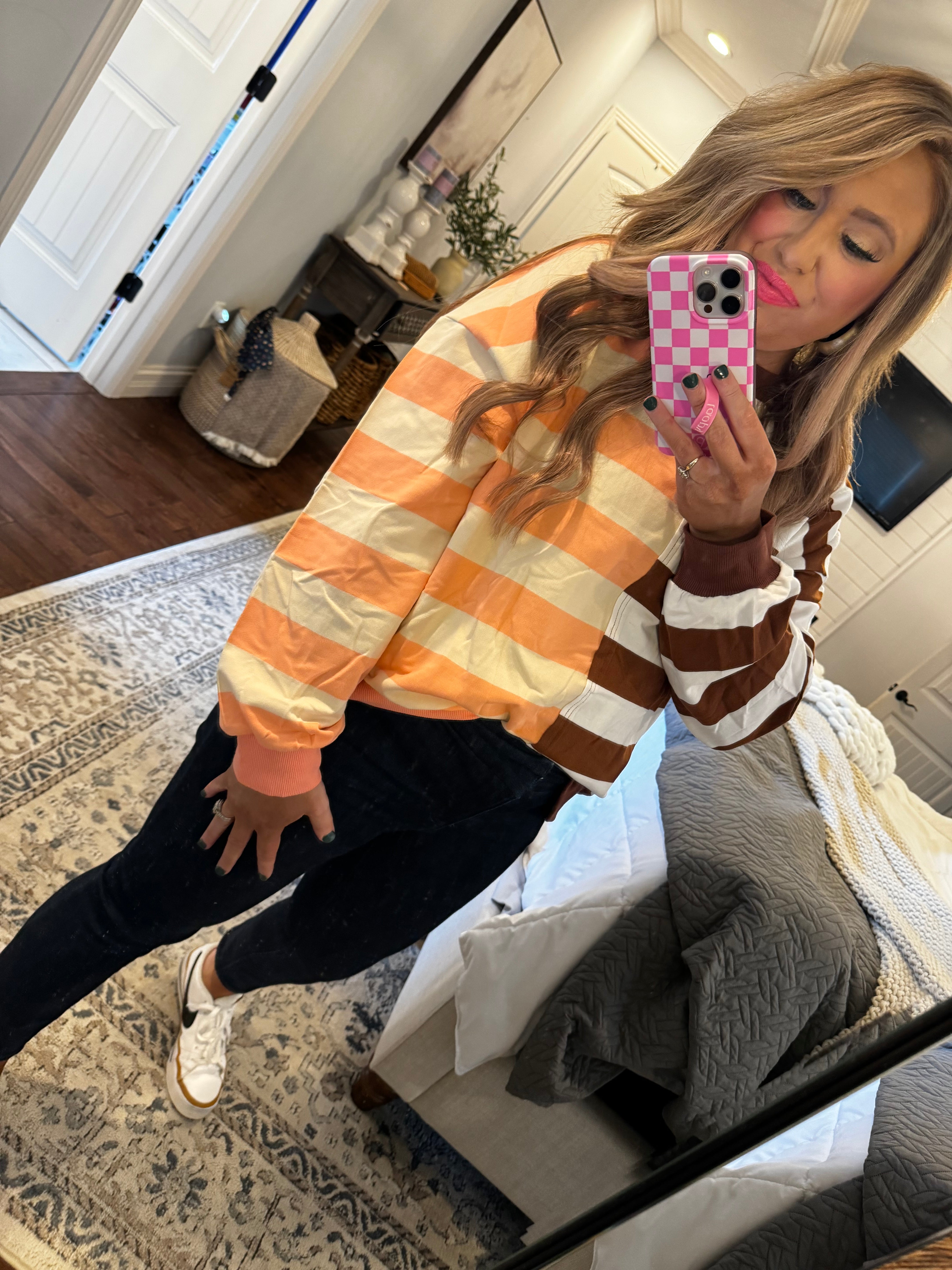 BROWN PEACH STRIPE PULLOVER P22