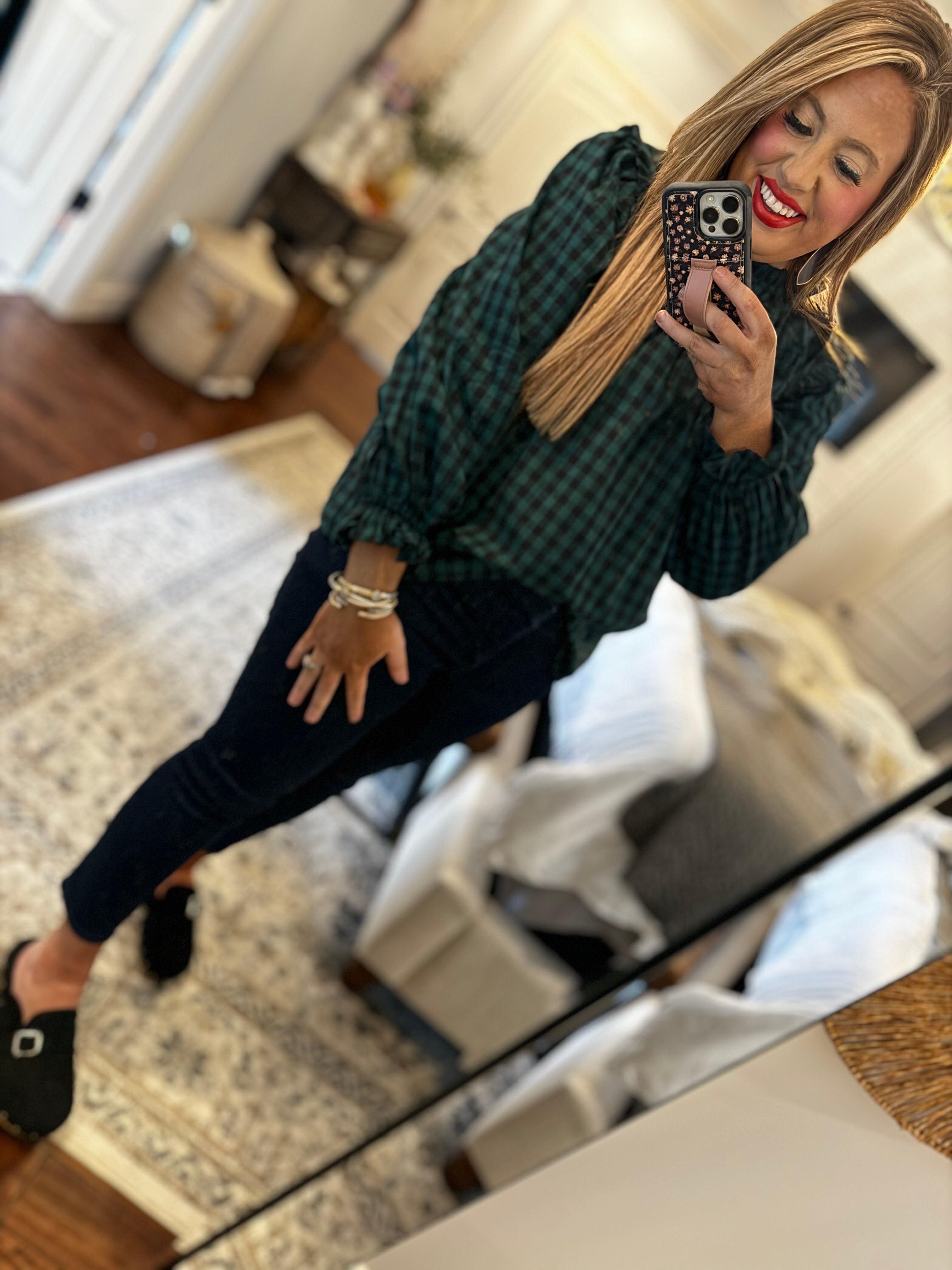 HUNTER GREEN PLAID TOP 7V