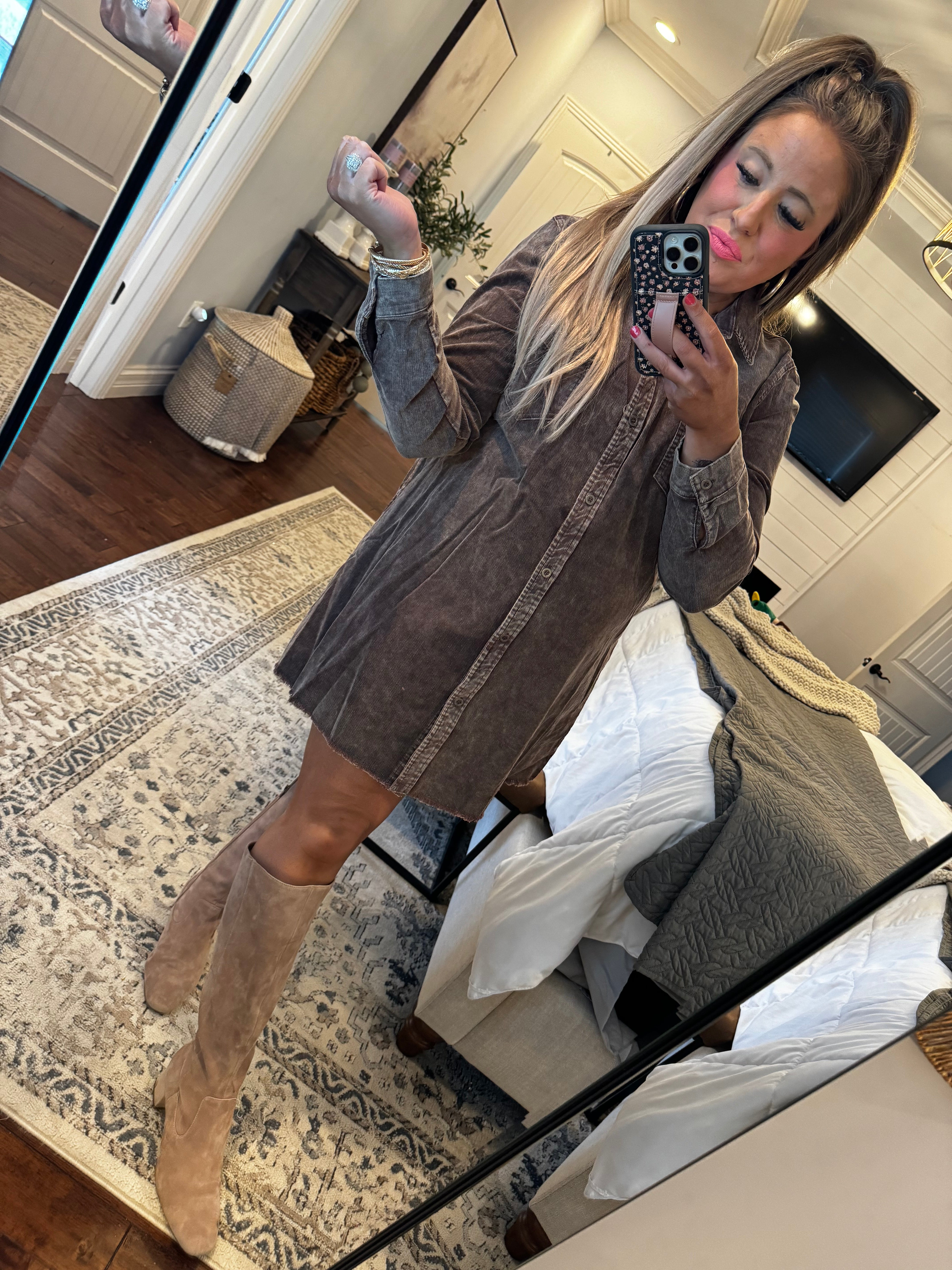 BROWN BUTTON TUNIC DRESS T28