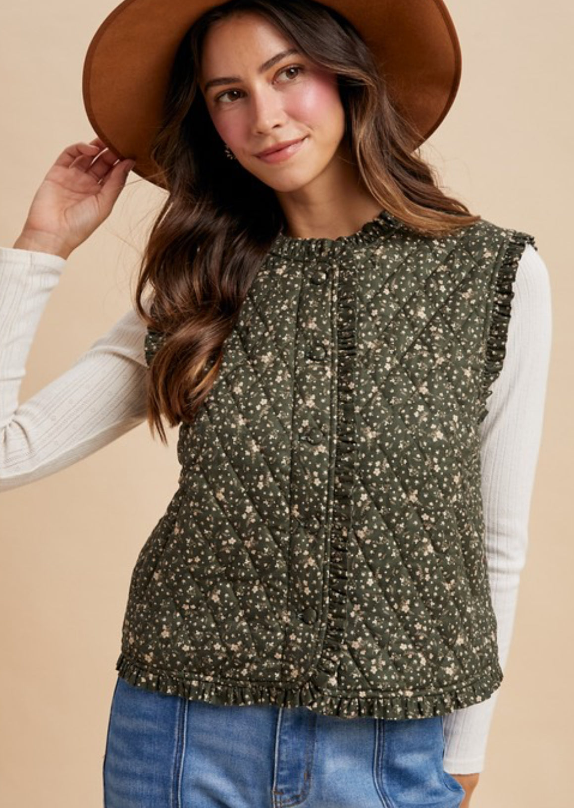 DEEP GREEN FLORAL VEST 7N