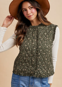 DEEP GREEN FLORAL VEST 7N